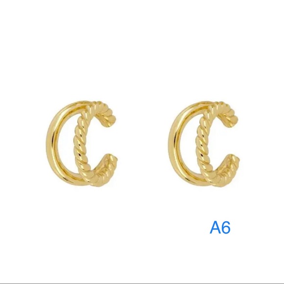 1pair Anthro 3-Hoops Gold Floral Black Multiple Slide-on Clip Ear Cuff Earrings - Picture 15 of 16